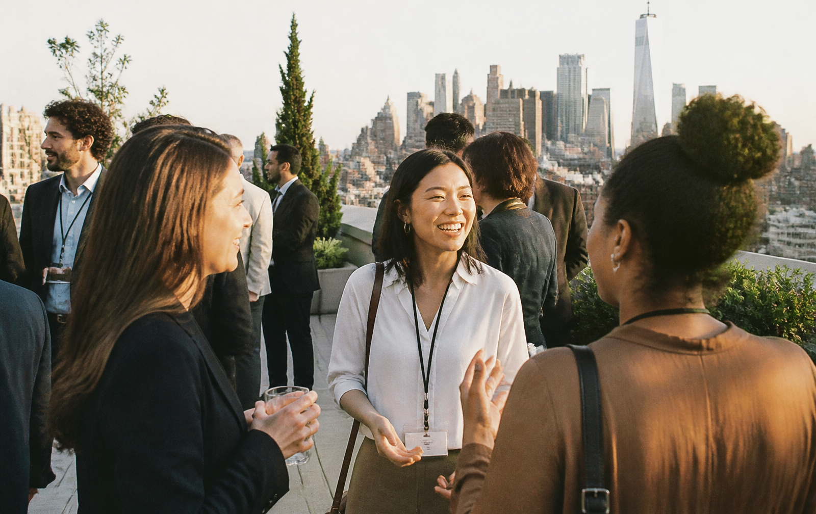 A teammate at a rooftop team night in New York City